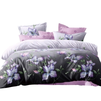 Pościel 200x220 Bawełna satynowa fioletowa we wrzosy PK732 z PRZEŚCIERADŁEM